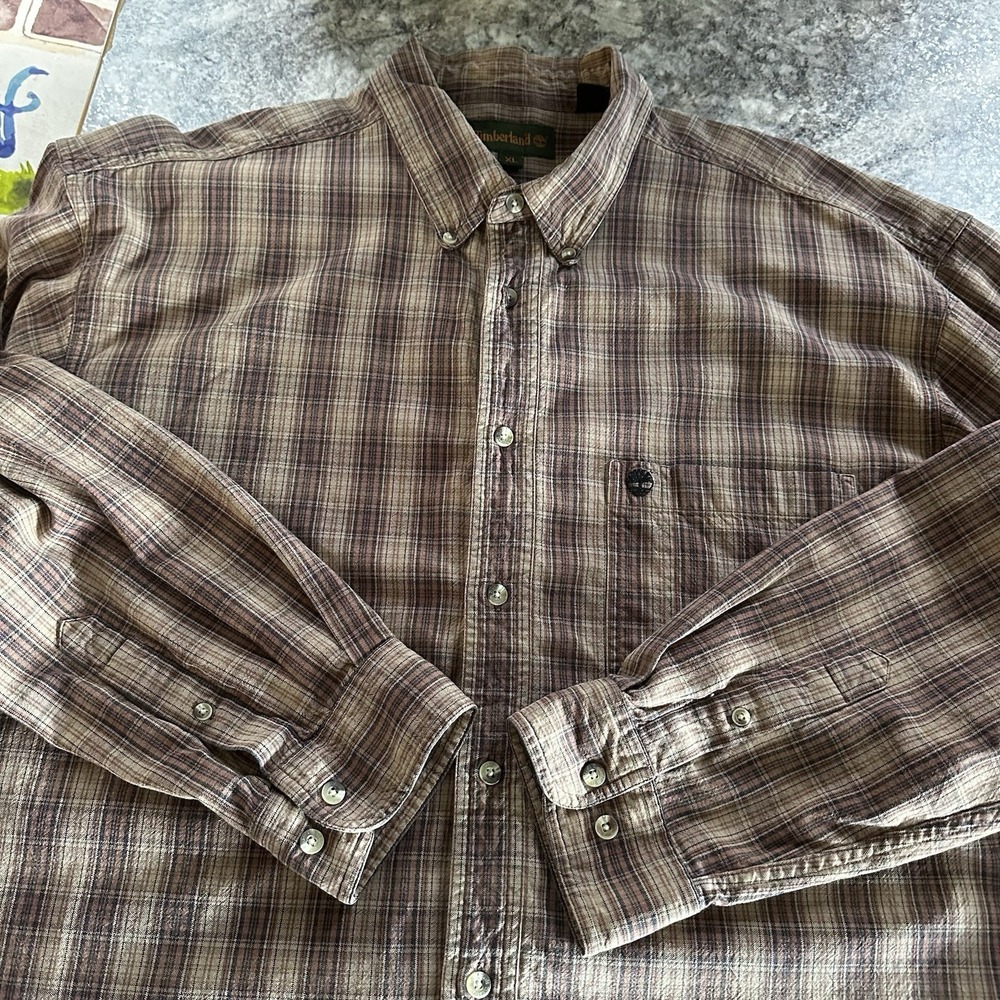 Vintage TIMBERLAND Plaid Button Down Shirt Size XL Rugged Heavy Duty 100% Cotton